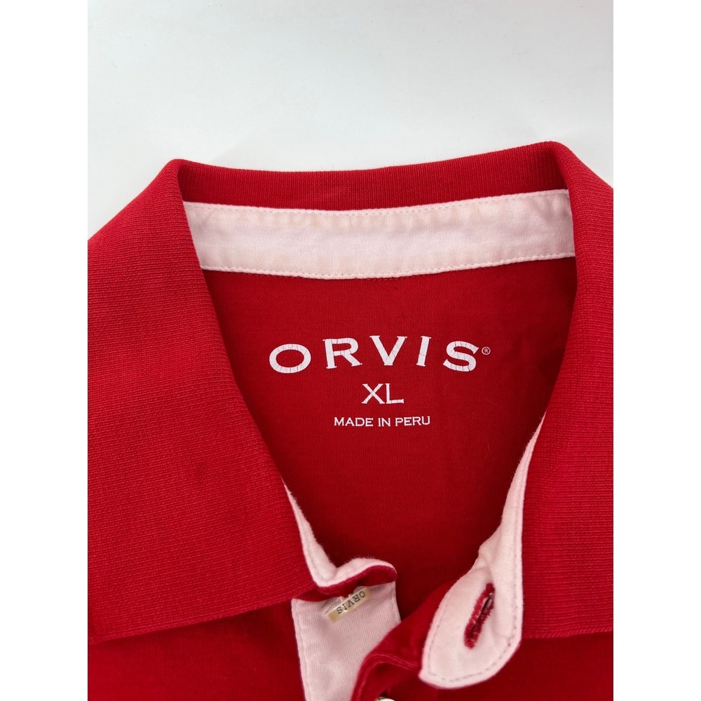 Orvis Mens XL Red Short Sleeve Polo Shirt Dragonfly Logo Cotton Blend Peru - Picture 3 of 7